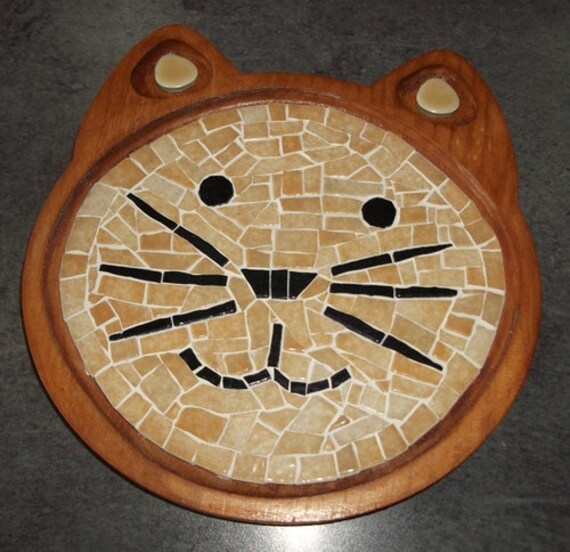Vide Poche Petit Plateau Tete de Chat en Mosaique Artisanal