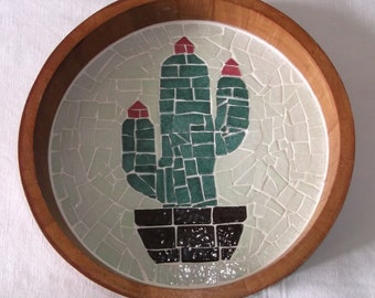 Petit Plateau Vide Poche CACTUS en mosaïque création artisanale