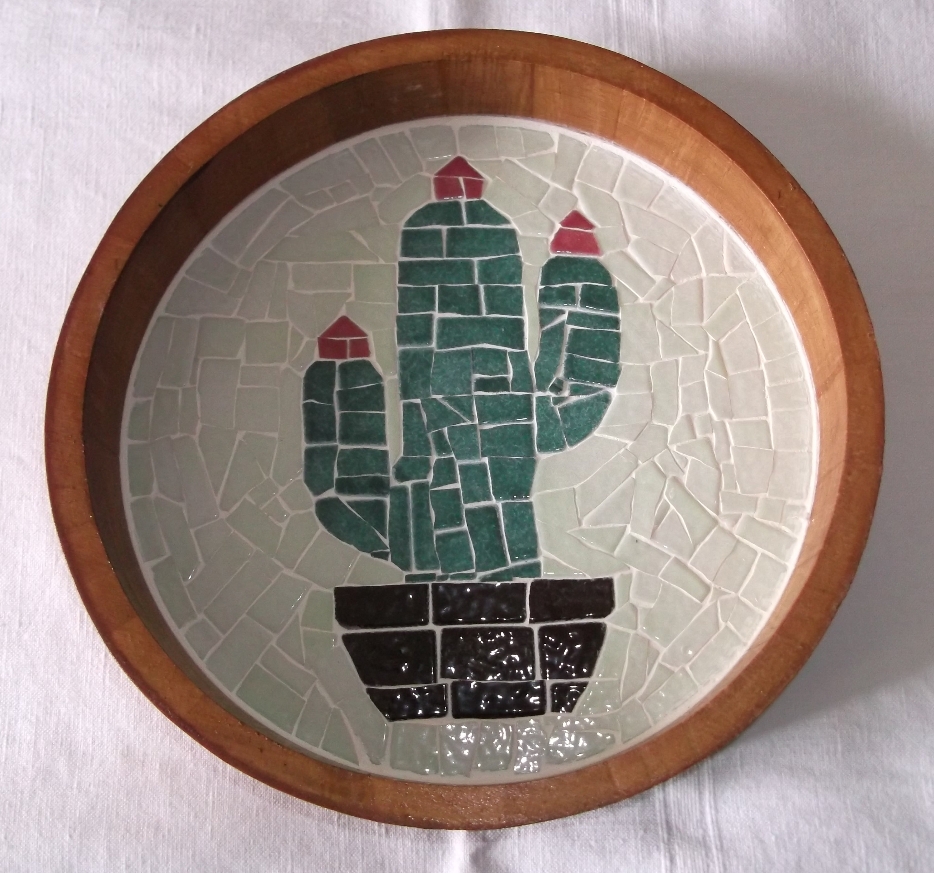 Petit Plateau Vide Poche Cactus en Mosaïque Création Artisanale