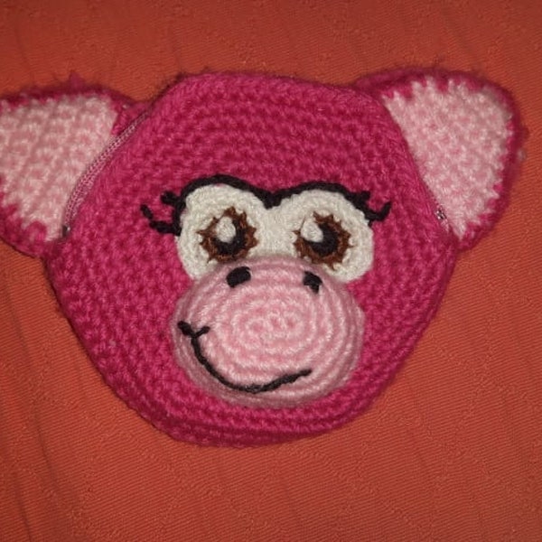 Porte-monnaie cochon rose en crochet