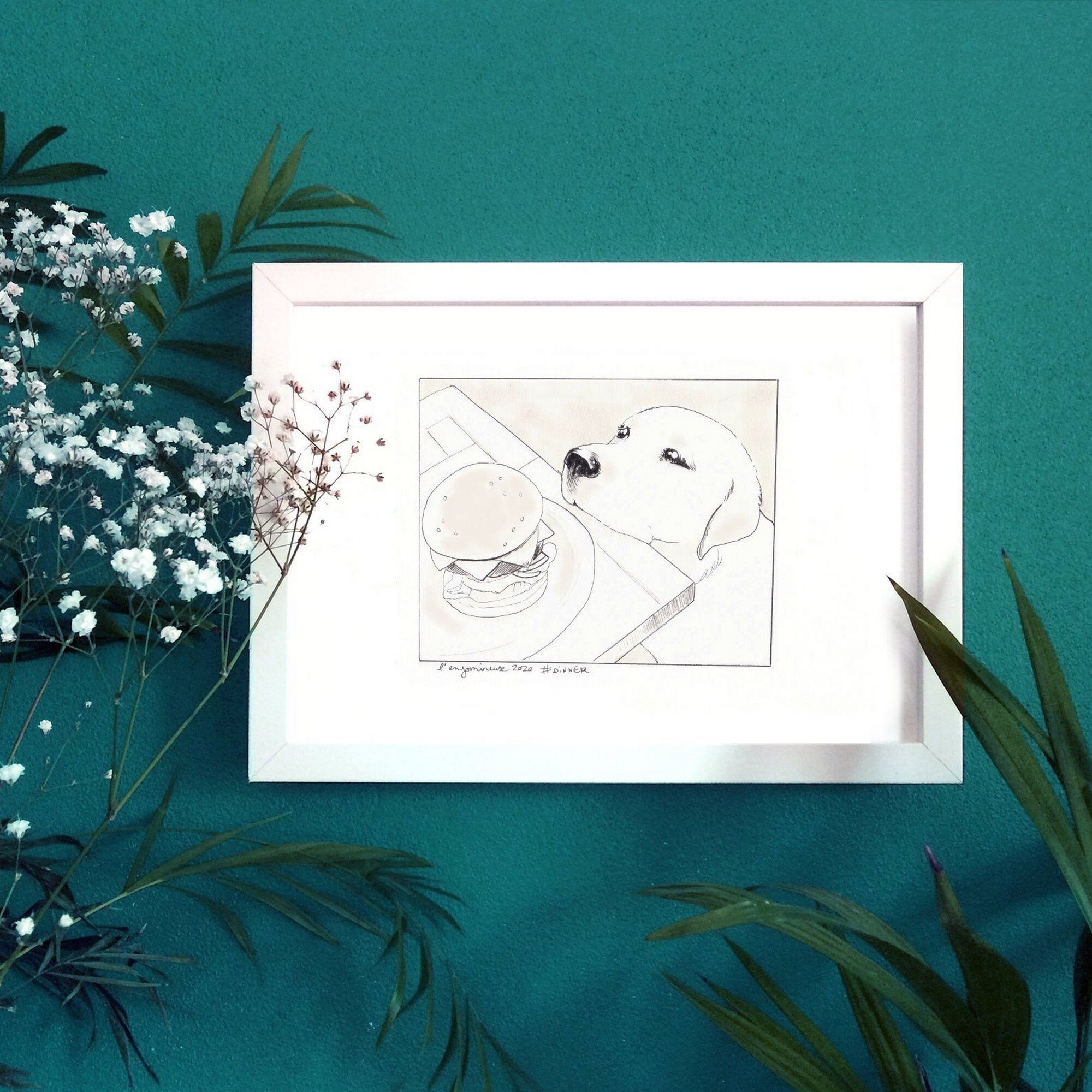 Dinner Aquarelle Originale avec Cadre Prêt à Être Accroché/ Offert Par Enjomineuse Artiste Française