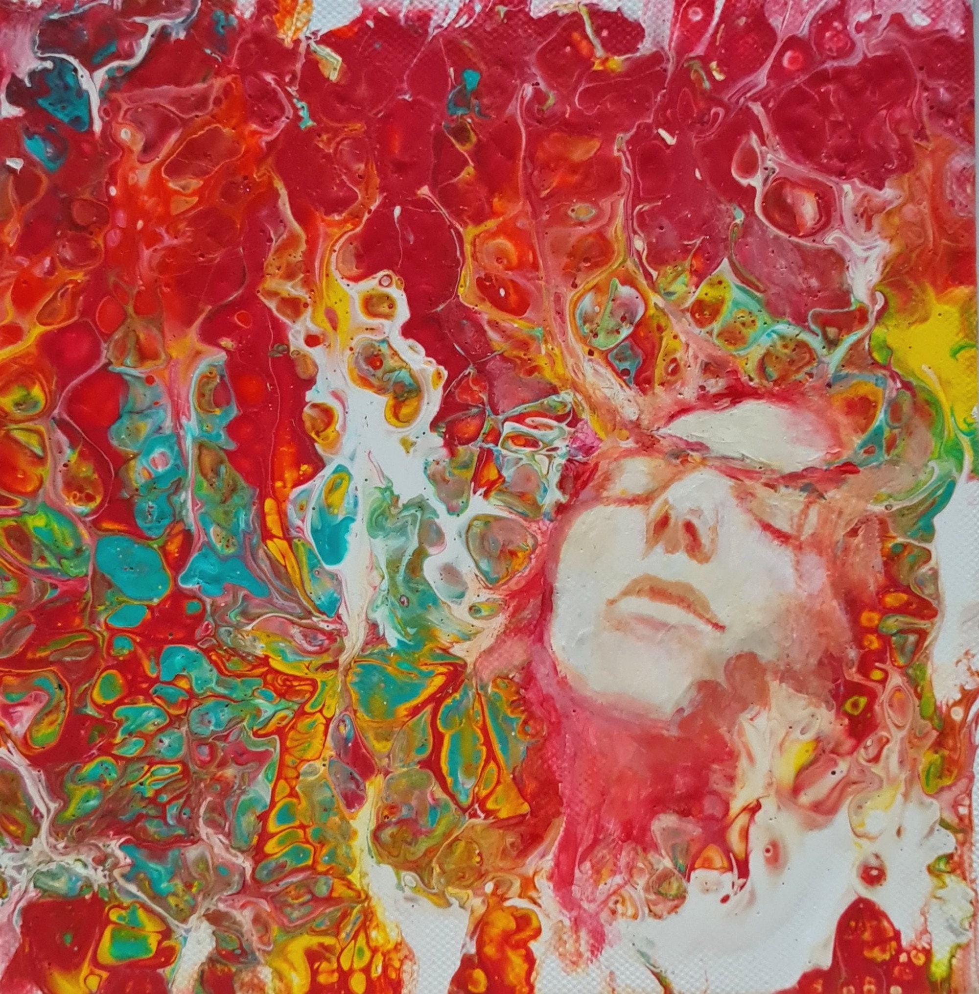 Psycha Acrylique Pouring Onirique sur Toile Par L'enjomineuse Tableau Original Artiste Français