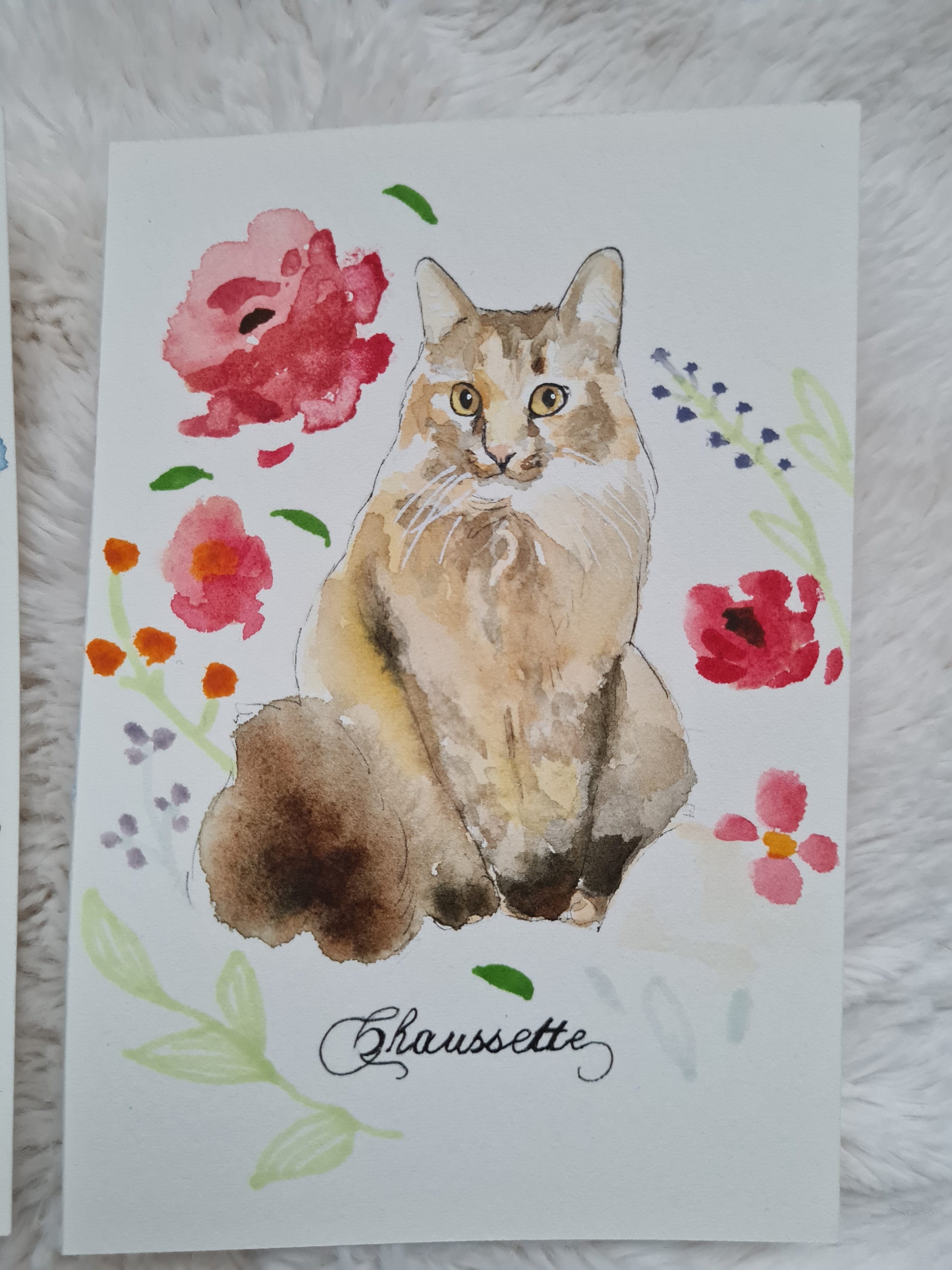 Carte Postale Aquarellée de Votre Animal Création sur Mesure à Demande