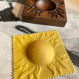 Wild Lotus Ravioli Mold – 4&quot; Square Ravioli Stamp with Lotus Flower Carvings – Crafted in Walnut or Cherry - Pasta Tool for Artisan Ravioli