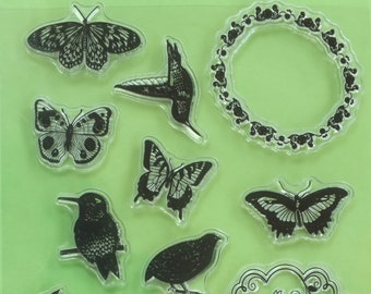 Transparent silicone stamps with bird, frame and butterfly patterns