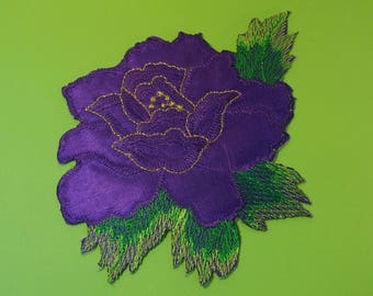 APPLIQUE TISSU THERMOCOLLANT : fleur violette 150*130mm