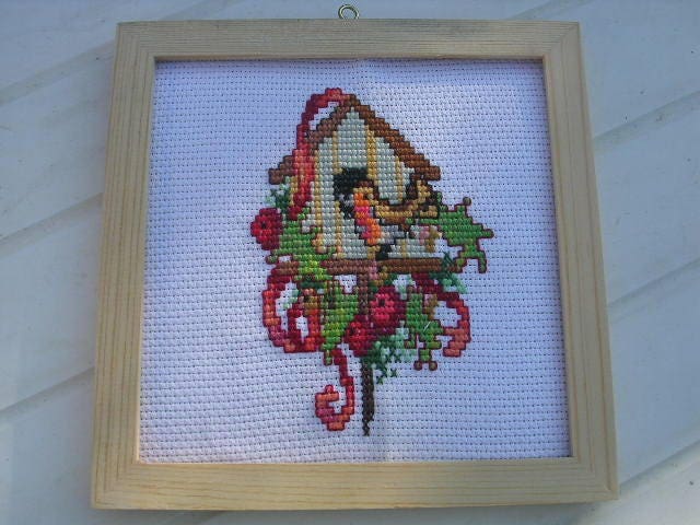 Tableau Fait Main Brode Pt Croix Oiseau