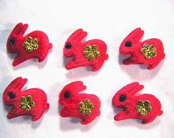 LOT 6 APPLIQUES : lapin rouge 40mm