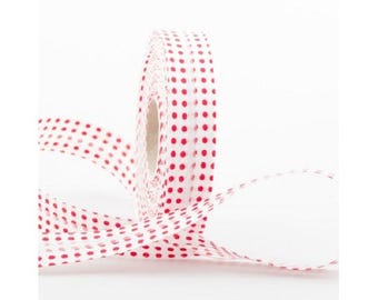 BIAIS COTON PLIE 20MM :  blanc motif pois rouge