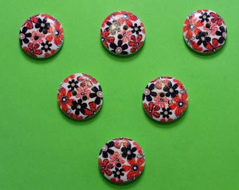 LOT 6 BOUTONS BOIS : rond motif fleur 18mm (12)