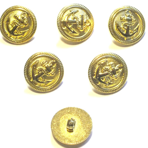 LOT 6 BOUTONS ACRYLIQUES :rond doré motif ancre 20mm