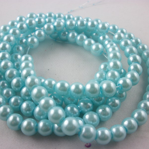 LOT 90 VERRE PEARLS: azul claro redondo perlado de 8 mm