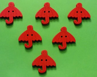 SET of 6 wood buttons: 23mm red umbrella