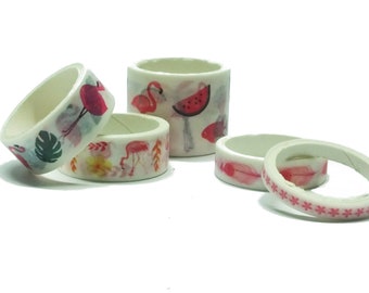 Lot of 5 pink Flamingo washi tapes 0.5, 1, 1.5, and 3cm (01)