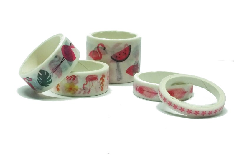 Lot of 5 pink Flamingo washi tapes 0.5, 1, 1.5, and 3cm 01 image 1