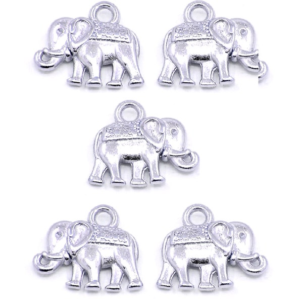 LOTTO 5 CHARMS/BRELOQUES placcato argento: elefante 14*12mm (03)