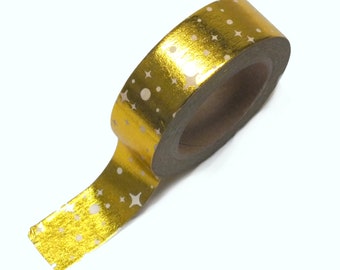 Washi Tape 15 mm x 10 m goldfarbene Metallic-Effektsterne