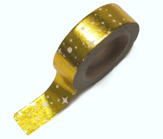 Washi tape 15 mm x 10 m gold metallic effect stars