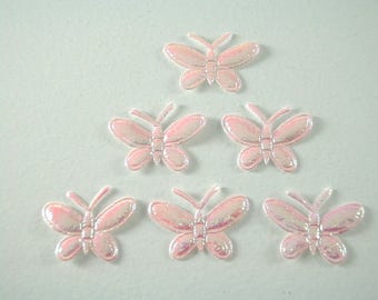 LOT  6 APPLIQUES TISSUS  : papillon rose brillant 23mm