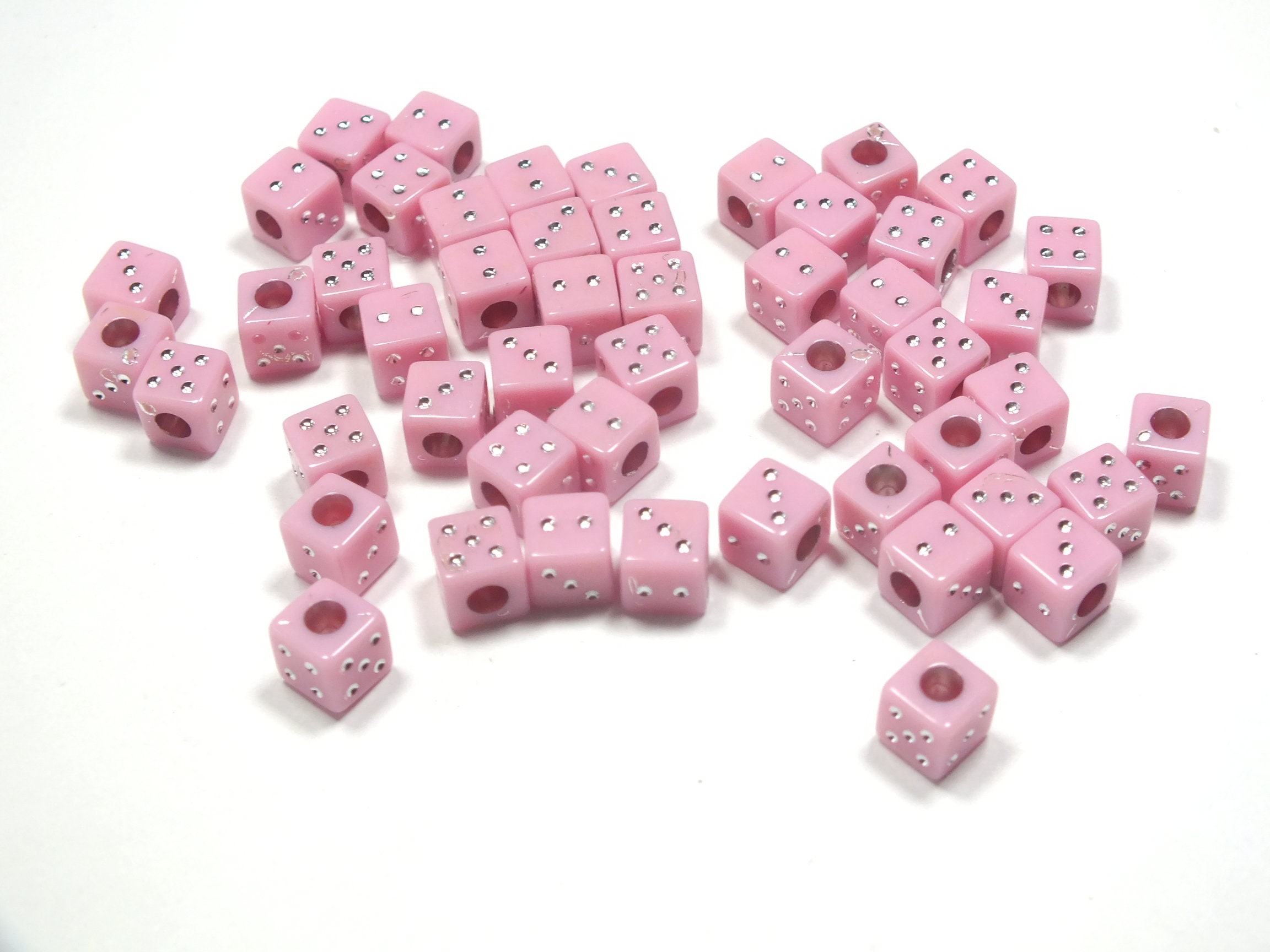 50 8mm Bright Pink Plastic Dice Beads
