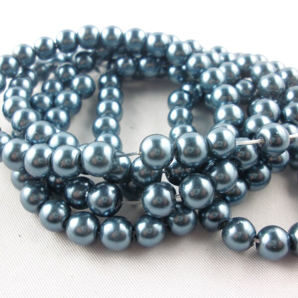 LOT 130 VERRE PEARLS: pearly rounds blue grey 6mm