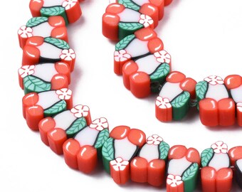 LOT 40 PEARLS polymer clay: cherry 10 * 6mm (01)