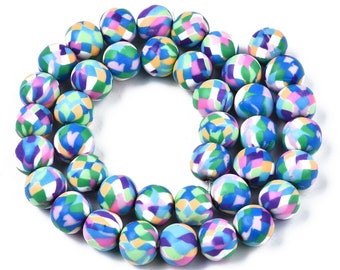 LOT 40 PEARLS polymer clay: round harlequin 10mm (01)