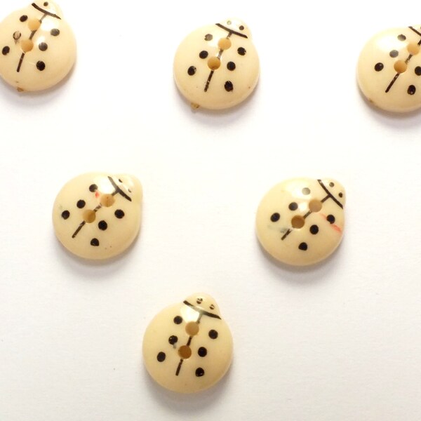 LOT 6 BOUTONS : coccinelle beige 13mm