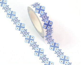 Washi tape 15mm x 10 m blue mosaic pattern