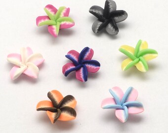 LOT 15 PEARLS polymer clay: multicolored flower 19mm (01)