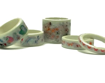 Set de 5 washi tapes unicornio ancho 0,5, 1, 1,5 y 3 cm (01)