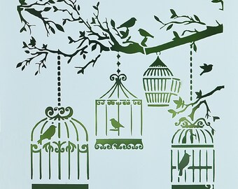 POCHOIR PLASTIQUE 13*13cm : cages oiseaux