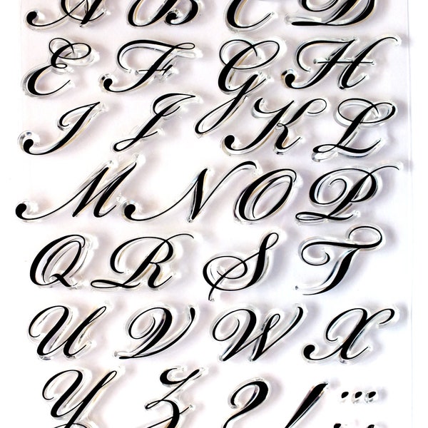 Transparent silicone stamps alphabet capital letters 20 mm in script style