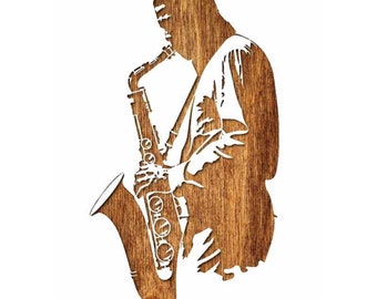 Pochoir 21 x 29,7 cm en plastique mylar  saxophoniste de jazz