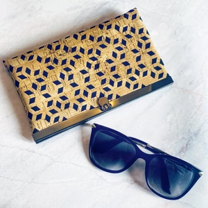 Wallet, brown cork with black openwork, ultra-flat, chic, trendy, women&#39;s.