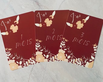 Cartões de marcos para bebês, cartões de marcos, presente de nascimento, bebê, futura mãe, lista de presentes de nascimento, gravidez, coroas de flores