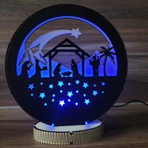Petite crèche lumineuse de noël, fichier dxf, svg, ai, lbrn2