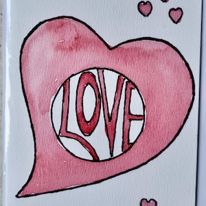 Carte Saint-Valentin cœur   Carte double peinte à la main aquarelle "love" - Valentine's card