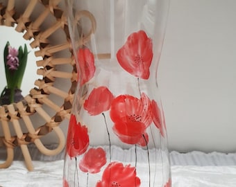 Carafe coquelicots  carafe en verre peinte de coquelicots