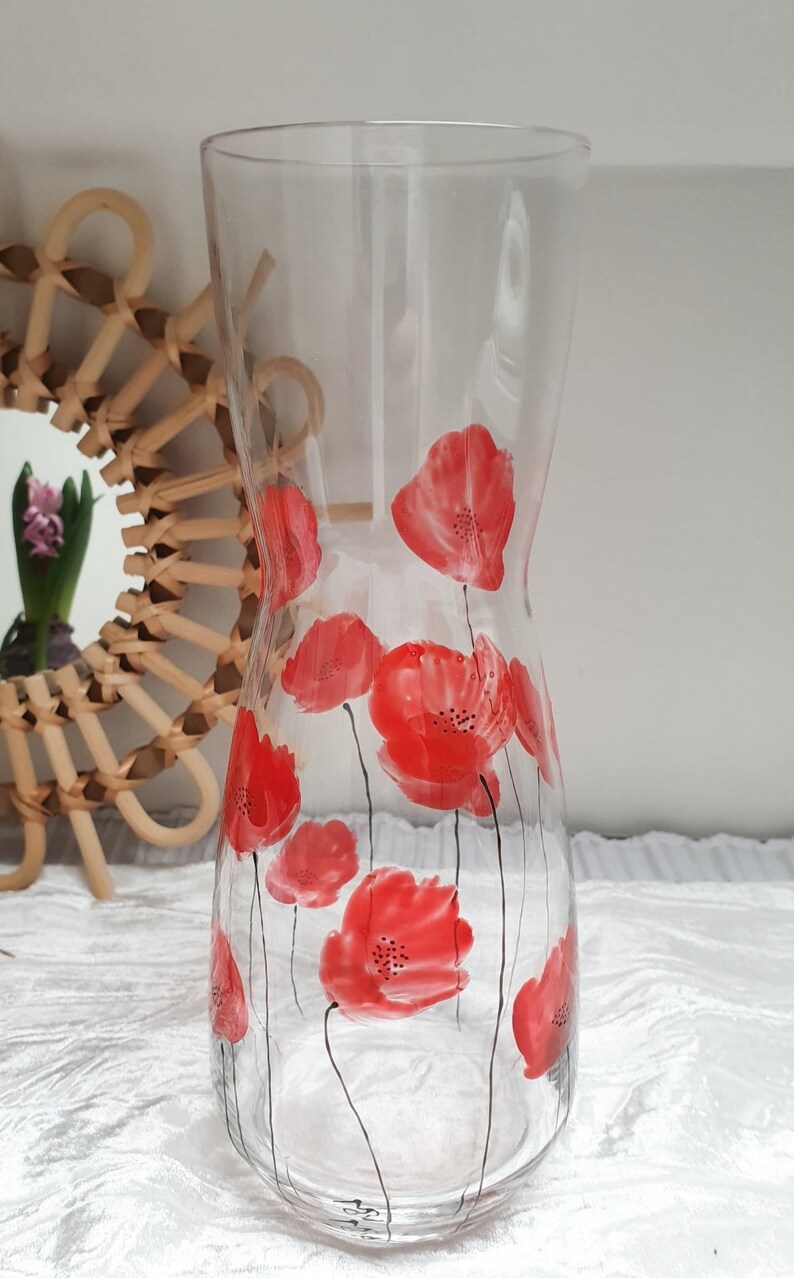 Carafe coquelicots carafe en verre peinte de coquelicots image 1