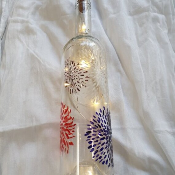 Bouteille en Verre Carafe Peinte Feu d'artifice Multicolore Recyclée