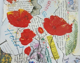 Cartes d’invitation  félicitations anniversaire coquelicots et collages