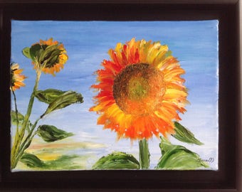 Tableau le tournesol  peinture à l'huile au couteau  Provence