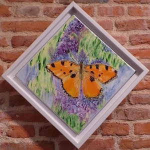 Tableau papillon dans la lavande Peinture à l'huile au couteau Paysage de Provence image 1