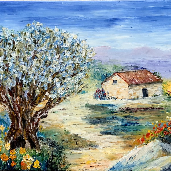Tableau  paysage de Provence  peinture à l’huile au couteau l’olivier