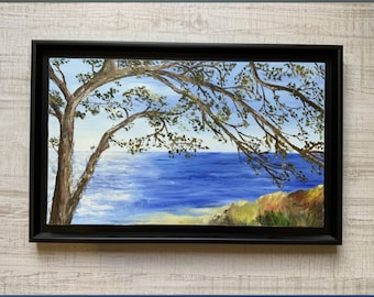 Tableau " Méditerranée " peinture à l'huile au couteau  paysage de Provence  paysage marin du Sud