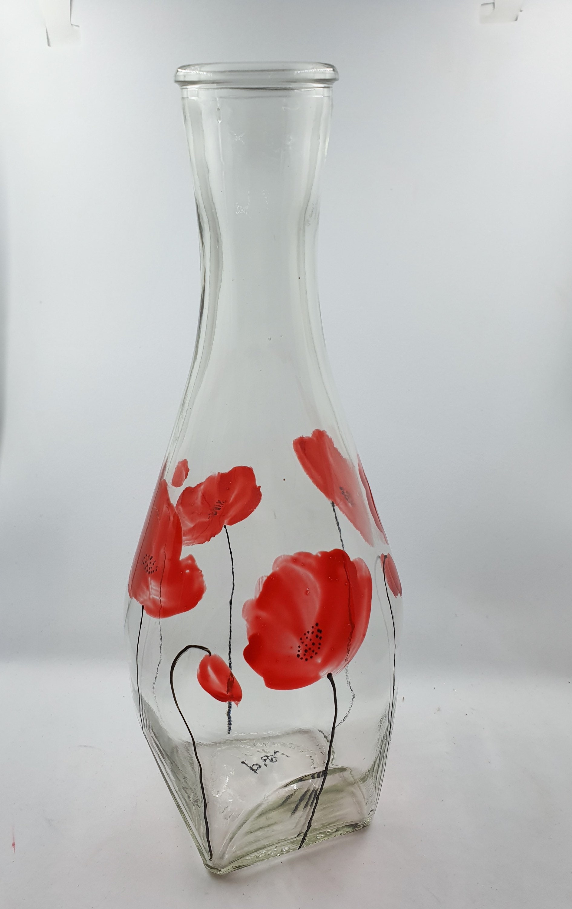 Carafe en Verre Peinte Coquelicots