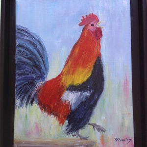 Le coq tableau peint à l'huile au couteau tableau peinture le coq figuratif image 2