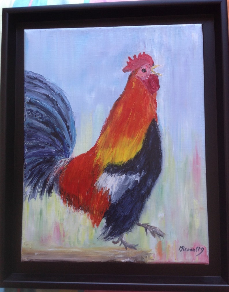 Le coq tableau peint à l'huile au couteau tableau peinture le coq figuratif image 2