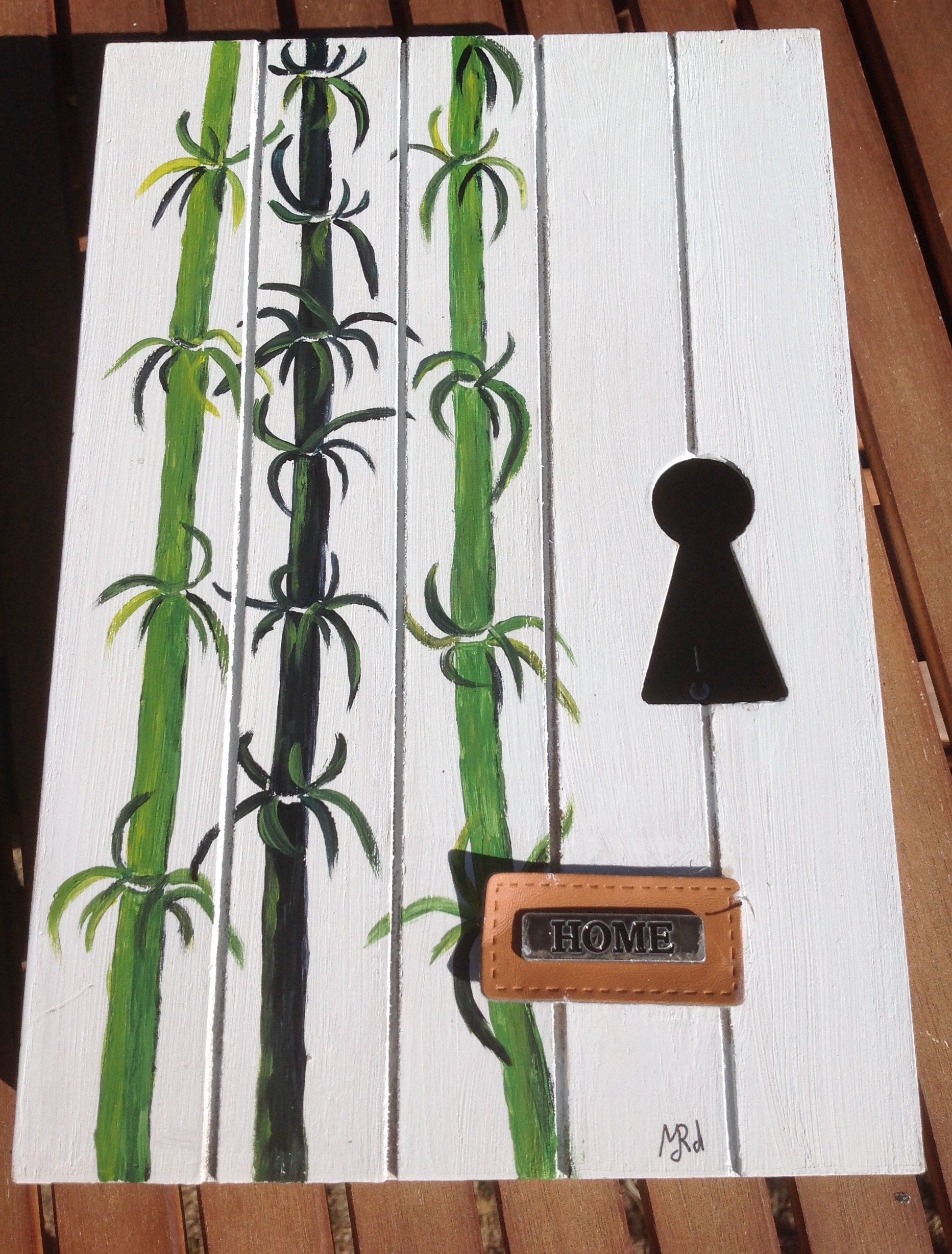 Boîte à Clefs Décoration Bambous - Peint La Main Bois et Médium